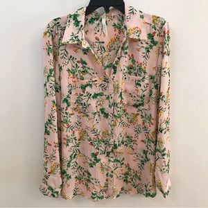 NY Collection, Floral Blush Button Down Shirt, Size Large, Women's Blouse